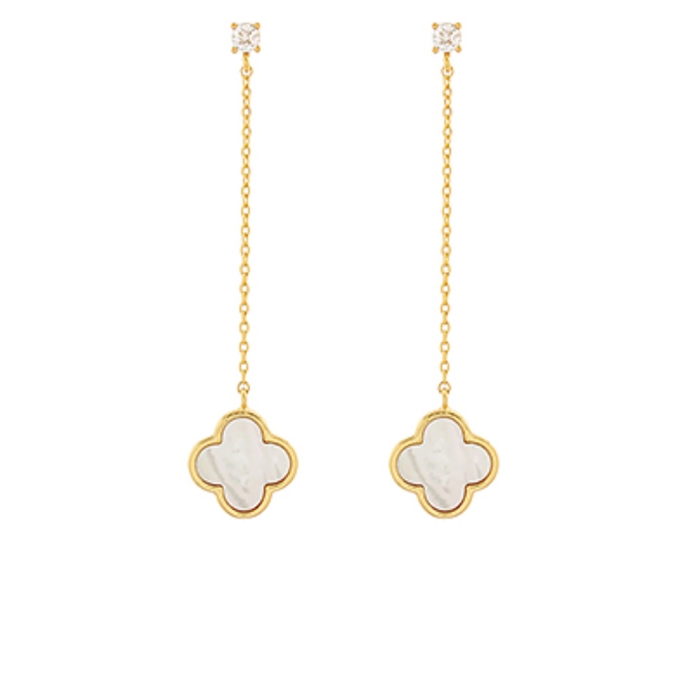 MOP Clover CZ & Chain Earrings